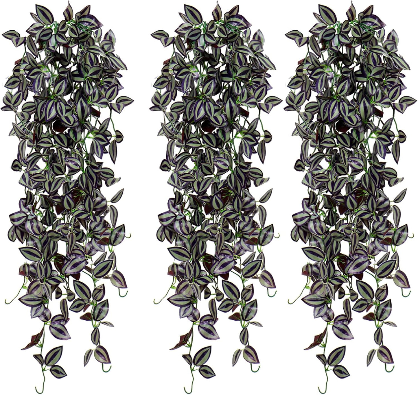 TOCHGREEN 3pcs Artificial Hanging Plants-3.6ft Fake Ivy Vine Purple Fake Ivy Leaves Faux Hanging Scindapsus Vine for Wall House Room Party Garden Indoor Outdoor Decoration