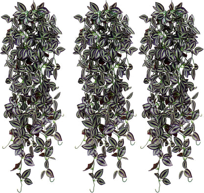 TOCHGREEN 3pcs Artificial Hanging Plants-3.6ft Fake Ivy Vine Purple Fake Ivy Leaves Faux Hanging Scindapsus Vine for Wall House Room Party Garden Indoor Outdoor Decoration