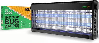 BUGGOFF Black Modern Indoor Electric Bug Zapper, 2000 SQFT Coverage, 3500 Volts of Stunning Power, 40 Watts, Kills Mosquitos Gnats, Flys & More. 10 Year Warranty, X2 Free Replacment Bulbs
