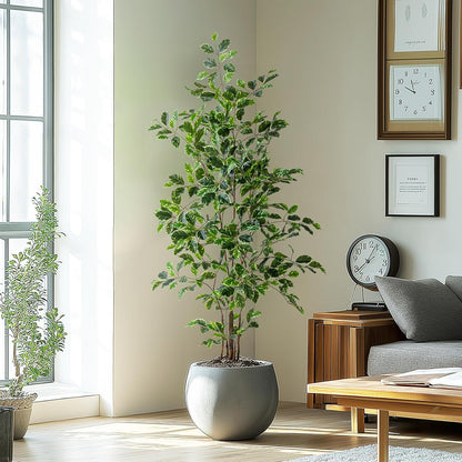 Artificial Ficus Tree Indoor 5ft, Large Potted Faux Tree with Realistic Silk Leaves & Trunk for Home Office, Living Room Corner Decor