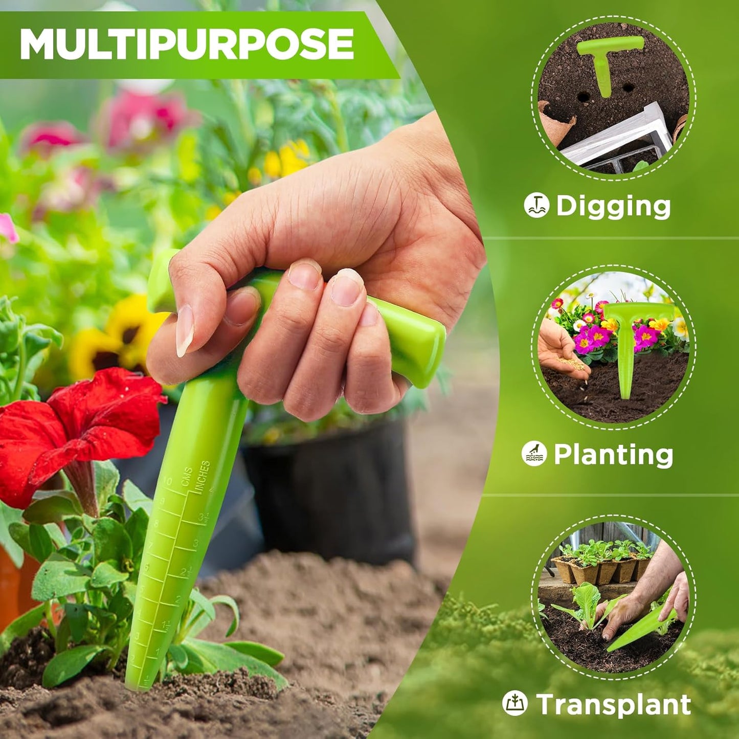 2pcs Seed Planter Tool, 6.9" Dibber Garden Tool, Plastic Seed Dibbler for Planting, Bulb Digger Garden Planter with Handle for Sowing Seeds, Planting, Bulbs, Digging (Light Green)