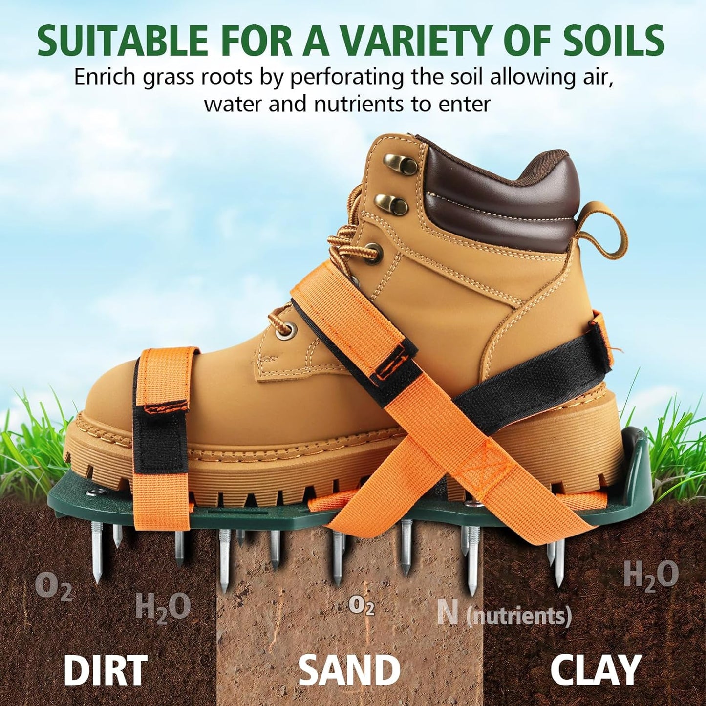 Lawn Aerator Shoes for Grass, Lawn Aeration Shoes with Adjustable Hook Loop Straps and Heavy Duty Spike, Soil Aerator Tool for Aerating Patio Yard Garden