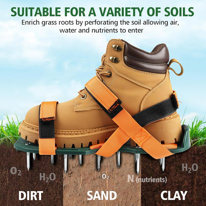 Lawn Aerator Shoes for Grass, Lawn Aeration Shoes with Adjustable Hook Loop Straps and Heavy Duty Spike, Soil Aerator Tool for Aerating Patio Yard Garden