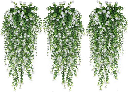 WEISPARK Artificial Hanging Flowers, 9pcs Fake Eucalyptus Vine Faux Flower Greenery Garland Plastic Plants for Indoor Outdoor Wall Garden Wedding Home Party Decor