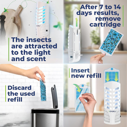 VEYOFLY Fruit Fly Traps for Indoors, Fly Trap Indoor, (4 Device + 12 Refills) Fly Catcher Indoor, Gnat Traps for House Indoor, Fly Trap, Plug in Light Flying Insect Trap, Bug Killer