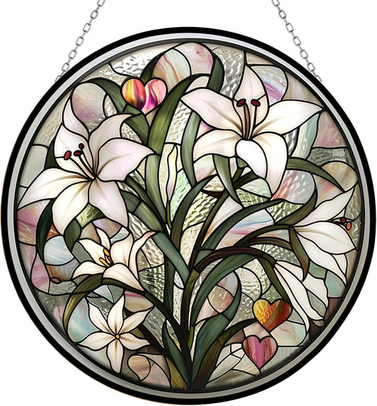 Valentine Lily Suncatcher Stained Glass Stained Glass Window Hanging Home Decor Garden Halloween
