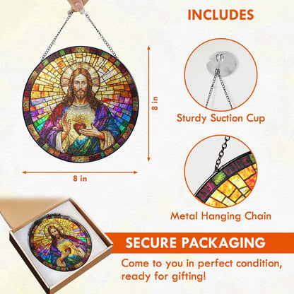 FLAGWIX Christmas Christian Gifts for Women Faith - Stained Glass Window Hanging 8 in - Birthday Catholic Religious Gifts, Suncatchers Windows Hanging, Spiritual Suncatcher Home Garden Decor