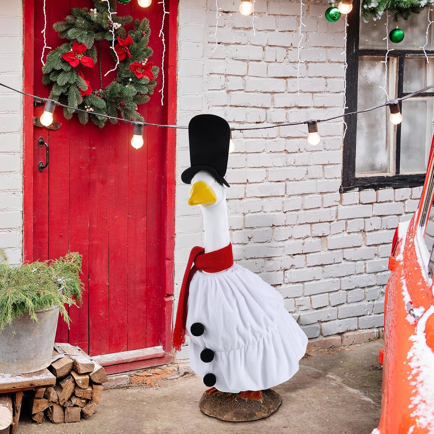 Cozypower Christmas Porch Goose Outfits Clothes for Plastic 23'' Cement Goose Duck Lawn Yard Decorations(Snowman)