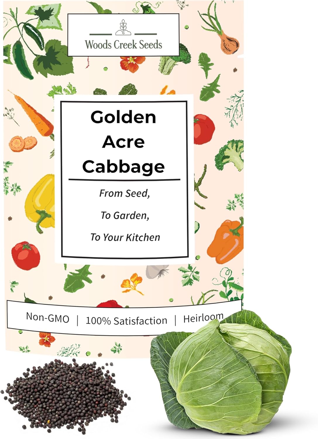 Woods Creek Seeds: Golden Acre Cabbage Seeds for Planting - Over 700 Heirloom Non-GMO Green Cabbage Seeds - Beginner-Friendly Vegetable Seed for Home, Indoor or Outdoor Gardeners