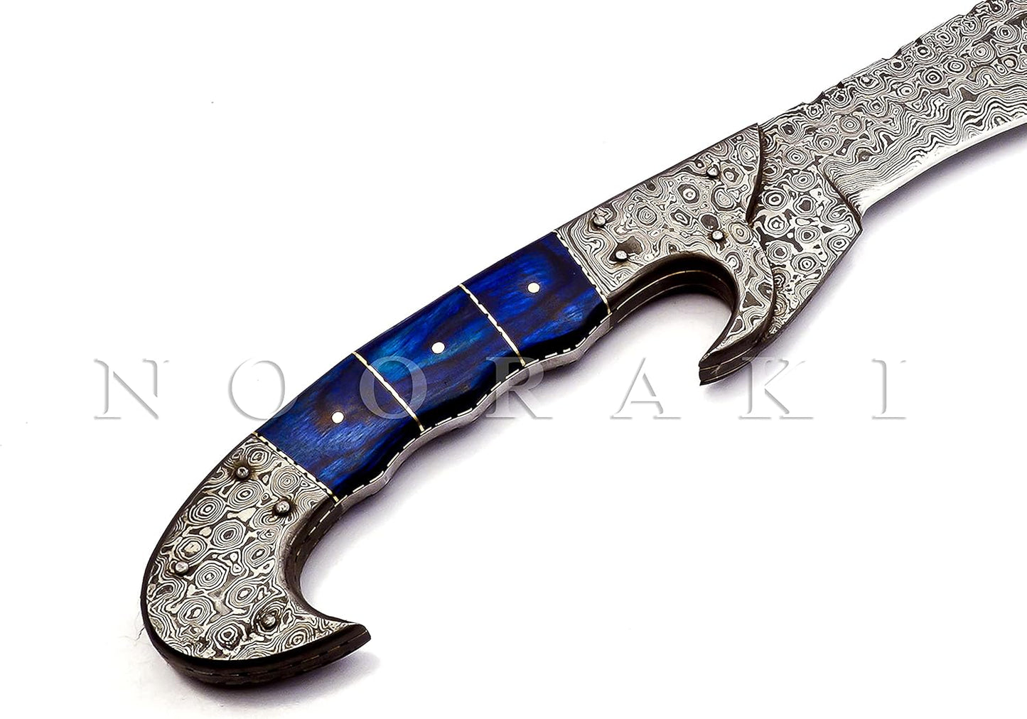 Nooraki - 18 inches Handmade Damascus Steel Machete/Kukri Knife, Bushcraft Knife, Hunting Knife, Camping Knife, Collectors Knife, Full Tang Handle With Leather Sheath - MK-310