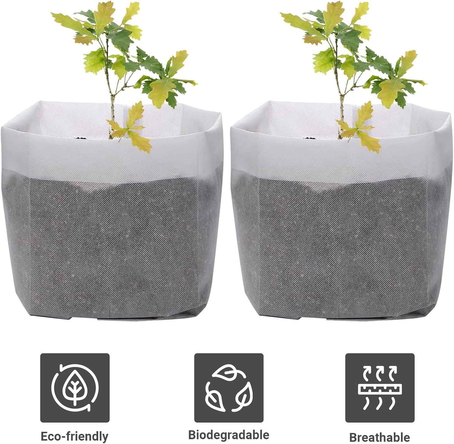 GREANER Plant Nursery Bags, 40 PCS 15.7""x14.2"" Garden Bags to Grow Vegetables, Non-Woven Biodegradable Plant Pots for Gardening Seed Plant Bag, Potato, Flower, Tomato Plant Starts, White