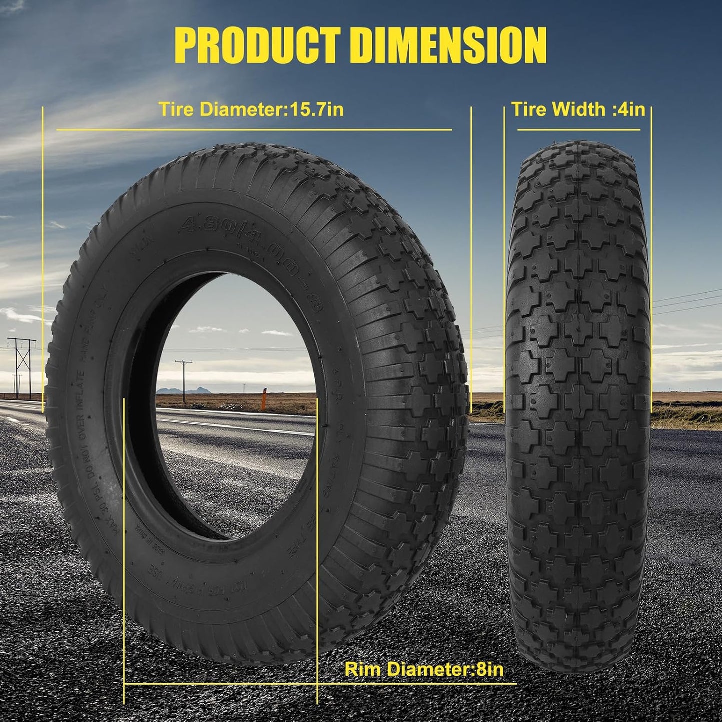 Upgrade 4.80/4.00-8 Tire and Inner Tube Set - Thick Replacement Pneumatic Rubber Wheelbarrow Tire - Wheel Barrow Wheels and Tires for Hand Truck Garden Cart 1 Pack