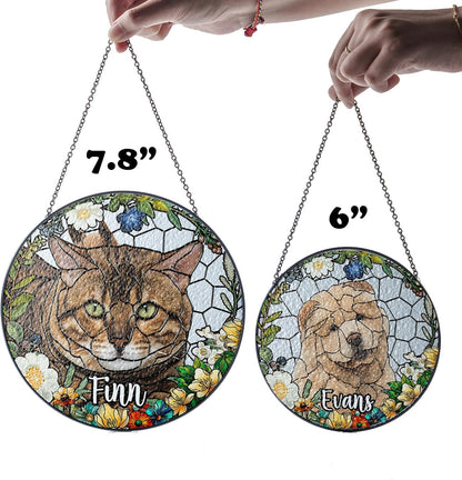 Personalized Pet Stained Glass Suncatcher Custom Name Dog Cat Photo Ornament Window Hanging Sympathy Gift for Loss of Pet Animal Memorial Bereavement Keepsake Remembrance Gift for Dog Lovers