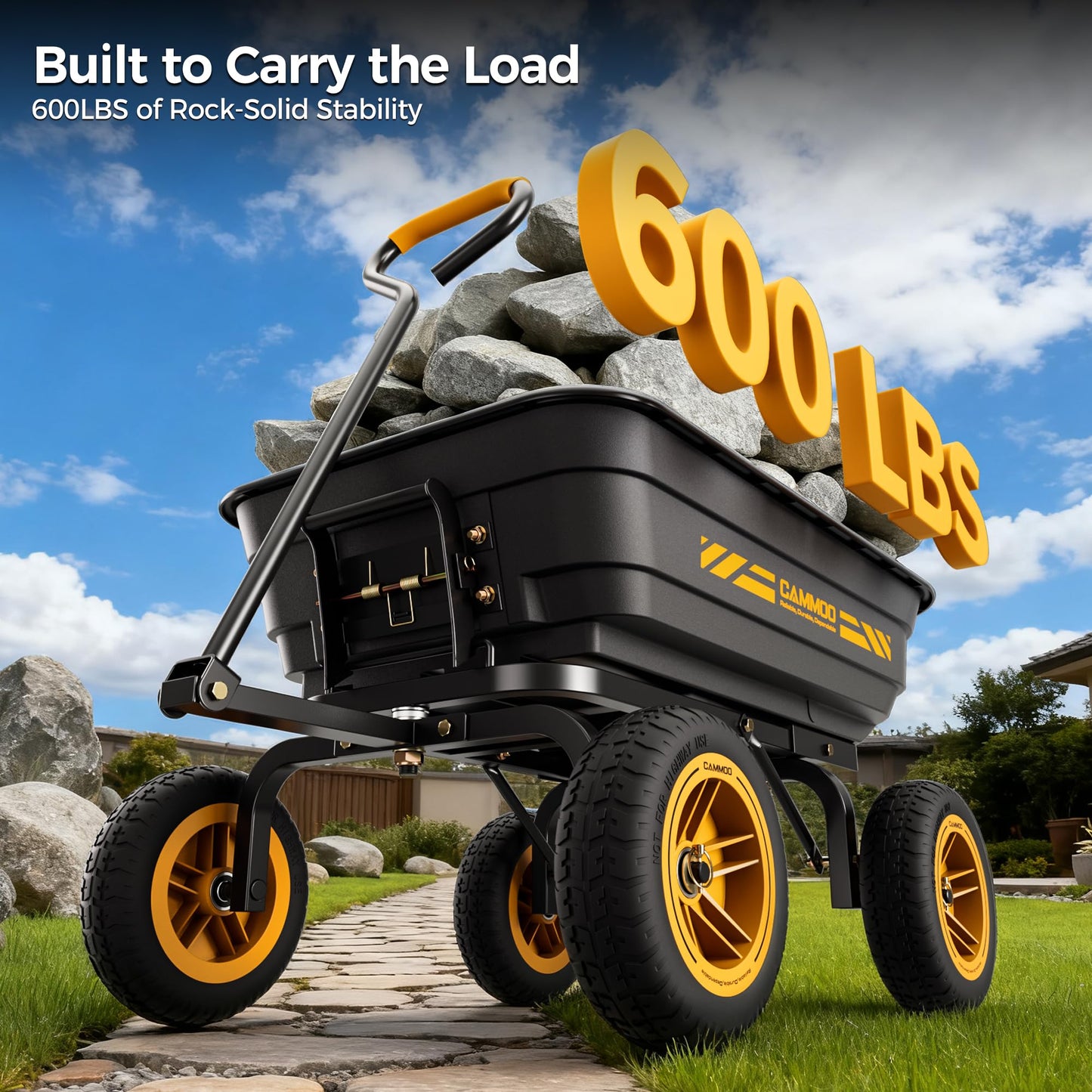 CAMMOO 10 Inch No-Flat Tires 600 lb Garden Dump Cart 4 Cu.Ft.