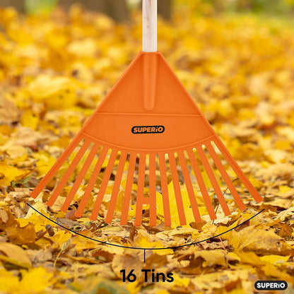 Pack of 2 Kids Rake with Hardwood Handle, Durable Plastic Head to Sweep Leaves in Lawn and Tidying Up The Garden, 34" (Orange)