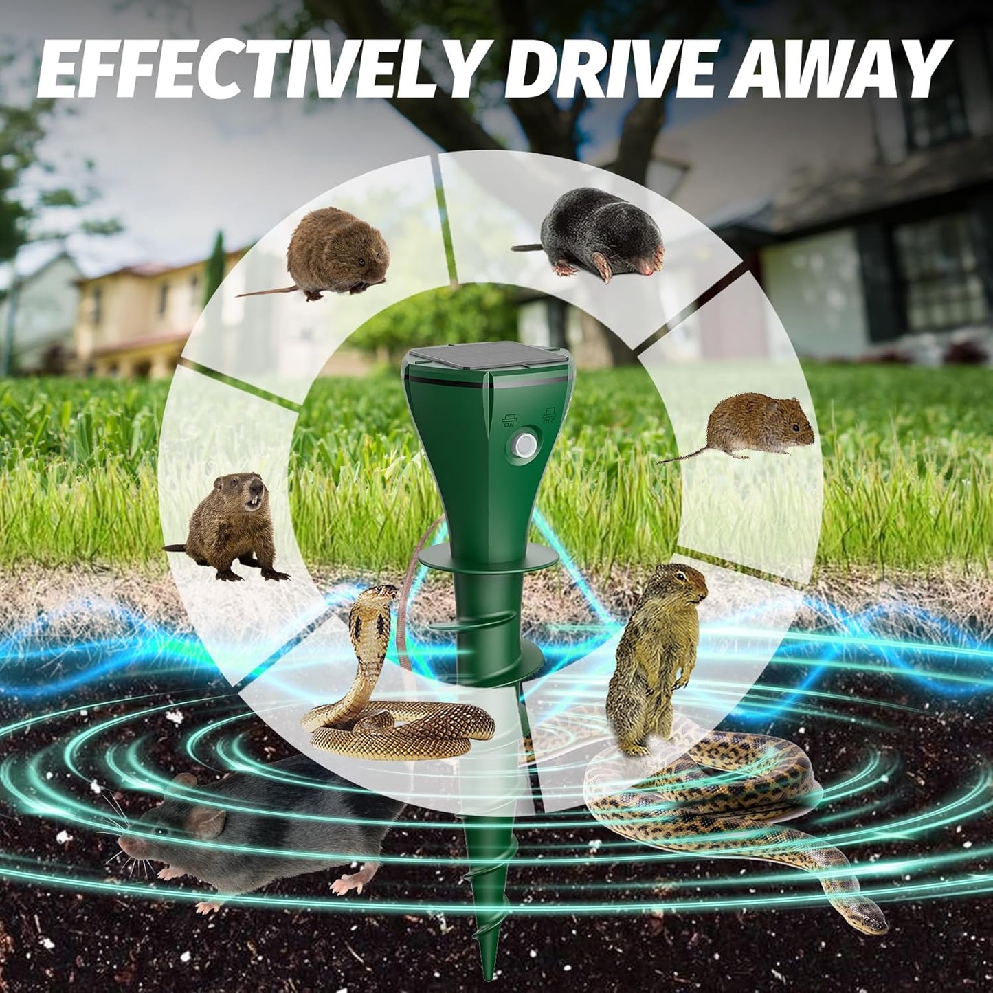 Mole Repeller for Lawns，8 Packs Solar Powered Vole Repellent Ultrasonic Pest Control Stake, Waterproof Sonic Pulse Deterrent for Gopher Vole Snake in Lawn, Garden & Yard