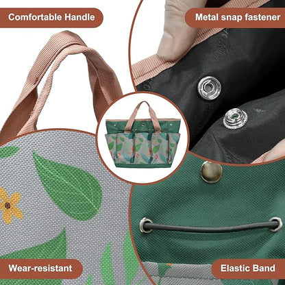 Garden Tool Bag, Portable Garden Tote Bag with Handle, Oxford Garden Tool Organizer Bag, Ideal Gardening Gifts for Wife and Parents, Tools Not Included(Orange Flower)