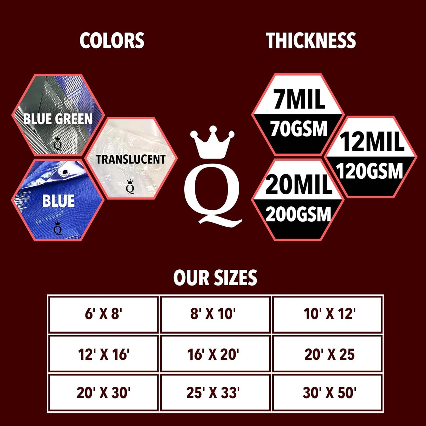 QUEEN OF TARPS | 20x25 Light Duty Tarp Waterproof, 70 GSM is 7 MIL, UV/Tear Resistant Tarp, Camping, Outdoor Furniture, Car, Tents, Painting, Firewood Protection | 20x25, Light Duty