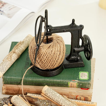 Sungmor Cast Iron Twine Holder and Scissors Set, Vintage Jute Twine Garden String Holder, Decorative Twine Dispenser with Cutter for Crafting, Gardening, Gift Wrapping, Sewing Machine Shape