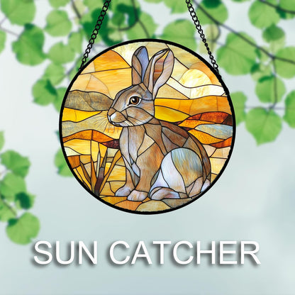 Stained Glass Window Hanging 4 Pcs Set Animals Large 15" - Desert Landscape Yellow Suncatcher Door Garden Sun Catcher Decor Birthday Christmas for Mom Woman Nana Men