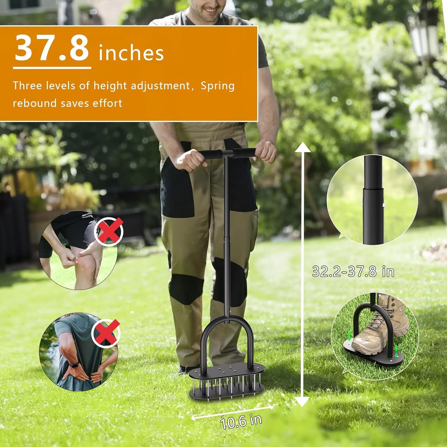 seasky Lawn Aerator Spike Metal Manual Dethatching Lawn Aerator Tool with 15 Iron Spikes Spring-Loaded Design Grass Aerator Tools for Yard, Patio, Garden Tool (15 Nails)