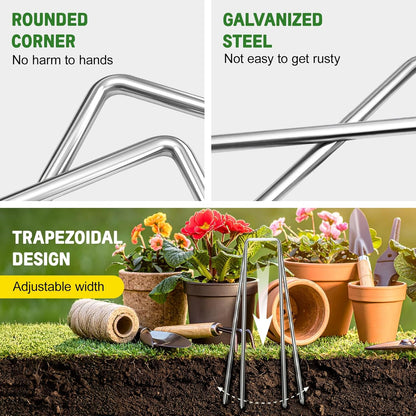 6 Inch Heavy Duty Galvanized Garden Staples, 11 Gauge Landscape Fabric Stakes with Adjustable Width for Weed Barrier, Sod, Fencing and Outdoor Decoration (25)