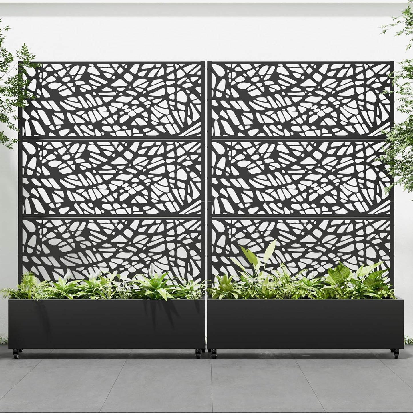 Casaphoria 72"x47" Metal Raised Garden Bed with Trellis(2 Pack), Outdoor Planter Box with Wheels & Drainage Holes for Climbing Plants, Flowers, Elevated Garden Kit, Black-Net-Arched