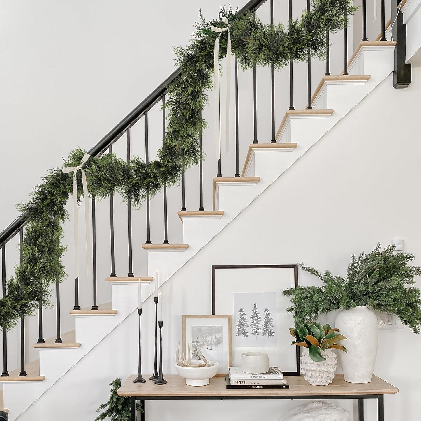 RECUTMS Artificial Garland 1pcs Fake Vines Ivy Greenery Stiff Leaves Plants Table Decor Faux Hanging Plastic Plant for Indoor Outdoor Home Party Wall Mantle (Green H)