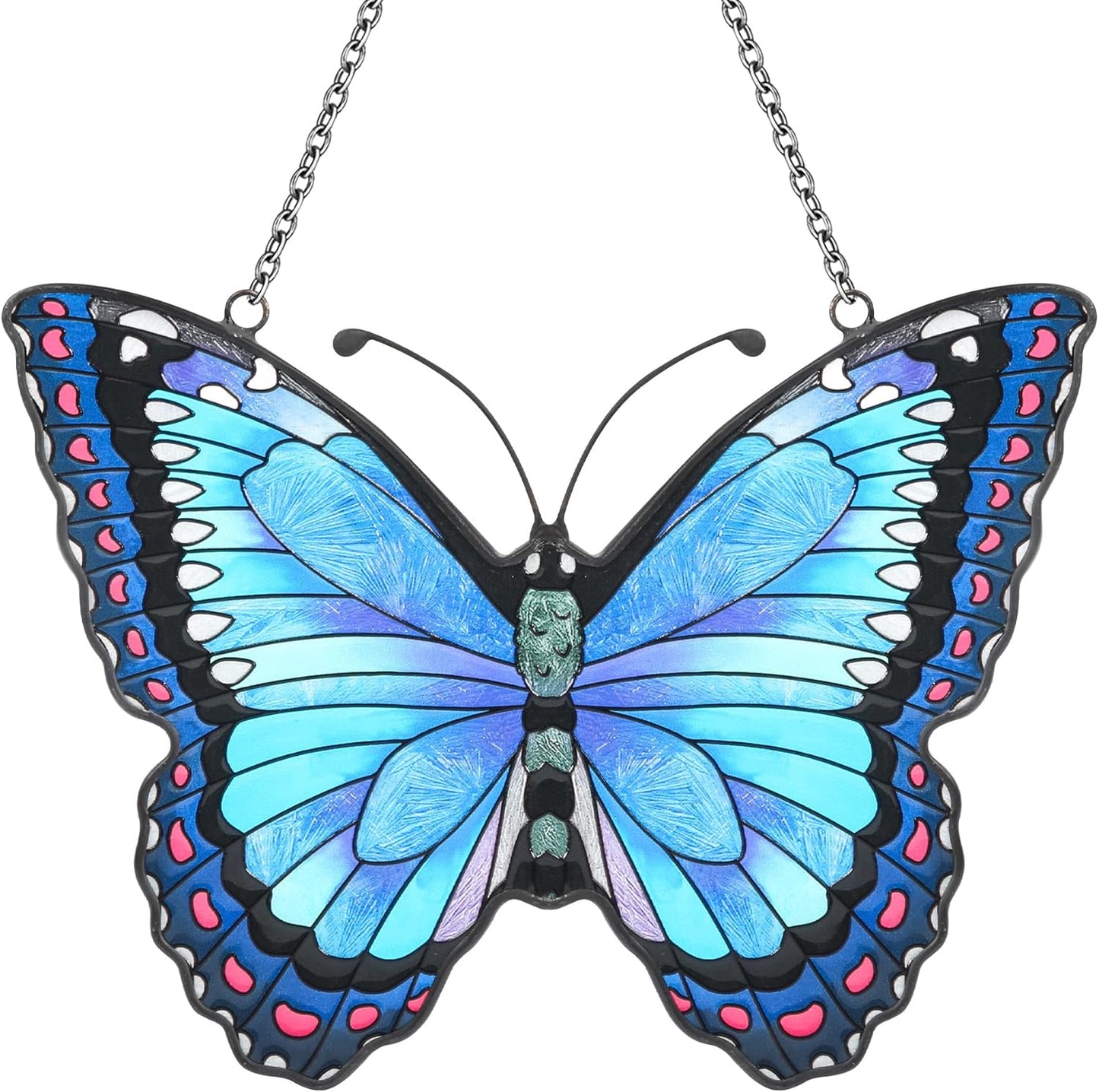 Blue Butterfly Suncatcher Stained Glass Window Hanging Butterfly Ornaments Gift for Mom, Women, Wife, Mother's Day (Blue)