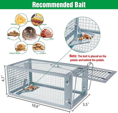 2 Packs Humane Rat Trap Outdoor, Wanqueen Humane Mouse Traps Indoor for Home, Small Rodent Chipmunk Trap and Other Live Animal Cage Catch and Release