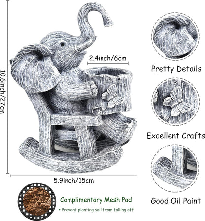 Succulent Pots Indoor Elephant Gifts for Women for Plant Lovers Cute Outdoor Plant Pots Outdoor Garden Animal Decor Elephant Sit Chair Statue with Drainage Hole