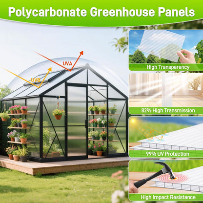 8PCS Polycarbonate Greenhouse Panels, 6' x 4' x 0.16'' Twin-Wall Panels Polycarbonate Sheet, Clear Waterproof UV Protected Corrugated Plastic Roof Panels for Greenhouse Replacement