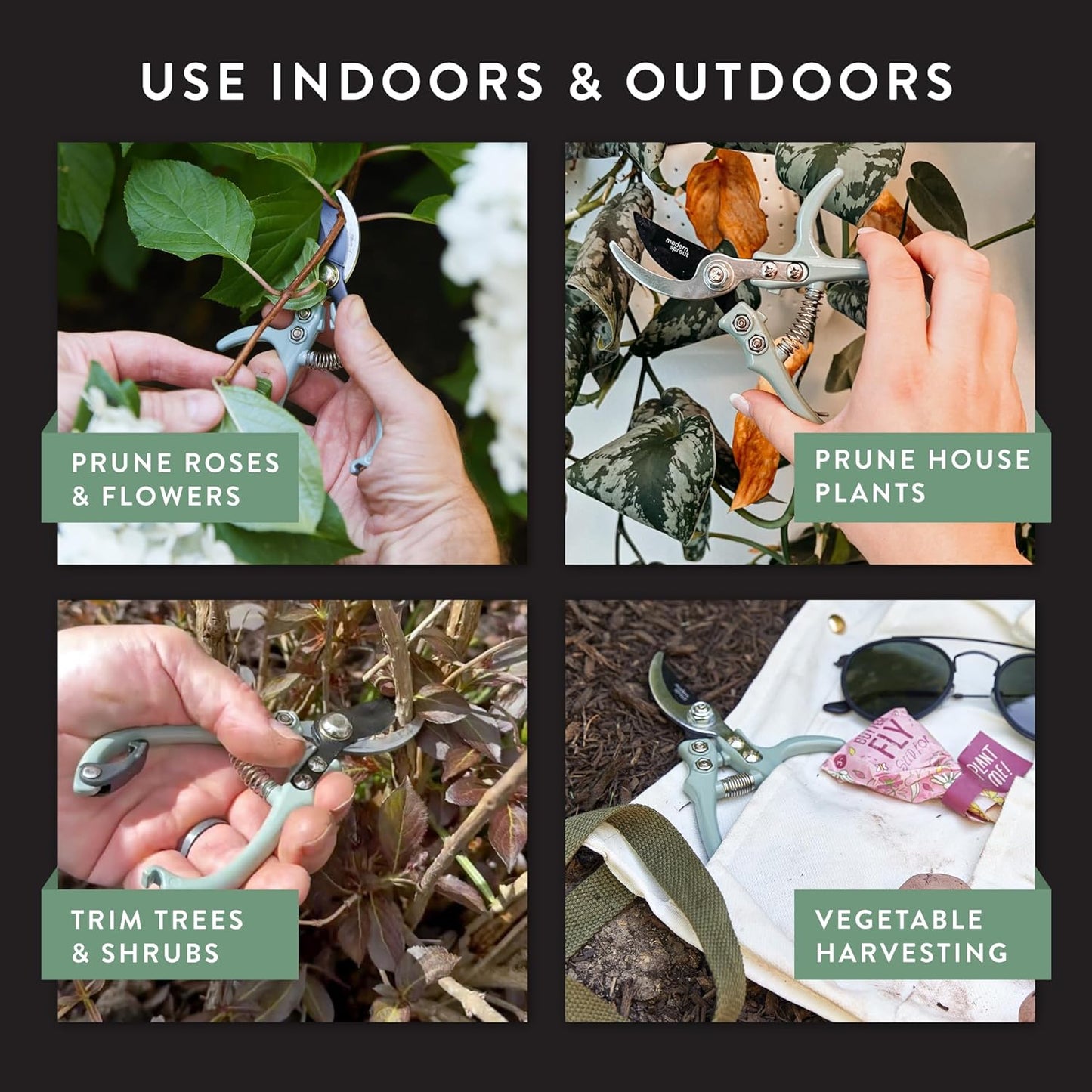 Modern Sprout Hand Pruners - Lightweight Pruning Shears W/Easy Lock- Gardening Scissors - Bypass Sharp Carbon Steel Blade - Rust Resistant - Garden Tools - Reusable Holster - Lavender