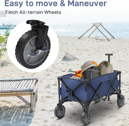 Collapsible Wagon, Beach with Big Wheels for Sand, Grocery Wagon All-Terrain Wheels Garden Grocery for Shopping, Park Picnic, Camping, Beach Trip