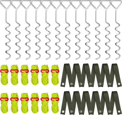 Sintuff 12 Set Tree Stakes and Supports Kit for Anti Hurricane Leaning Trees Straightening Heavy Duty 15. 75" Spiral Tree Stake with 13. 12 ft Ropes and 15. 75'' Support Straps (Bright Green)
