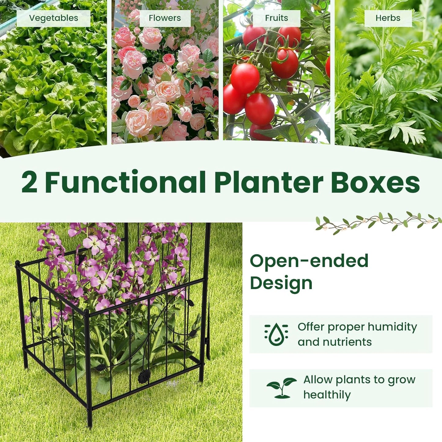 Happygrill Garden Arbor, 87" Metal Archway Pergola with Lockable Gate & 2 Side Planters for Climbing Plants, Roses, Vines, Heavy-Duty Outdoor Garden Arch Trellis for Wedding Party Ceremony Decoration