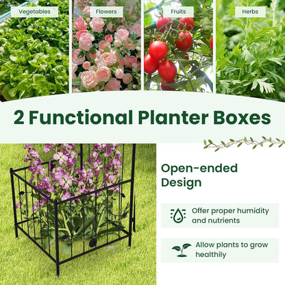 Happygrill Garden Arbor, 87" Metal Archway Pergola with Lockable Gate & 2 Side Planters for Climbing Plants, Roses, Vines, Heavy-Duty Outdoor Garden Arch Trellis for Wedding Party Ceremony Decoration