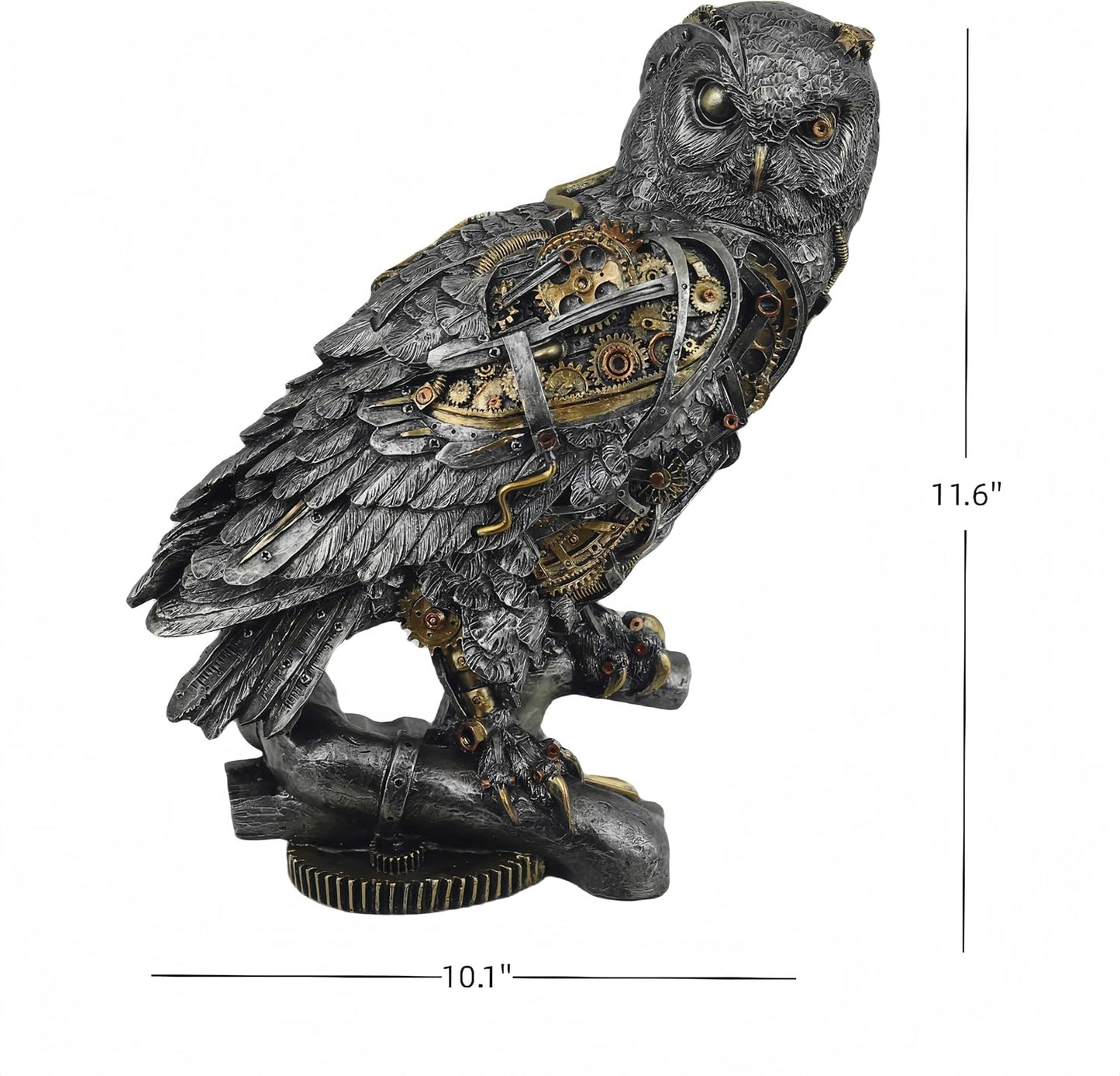 Steampunk Owl Statue 11.6'' H Metallic Silver and Gold Gothic Collectible Animal Figurine Wisdom Gift Owl Sculpture for Home Office Decoration Living Room Tabletop Mantel