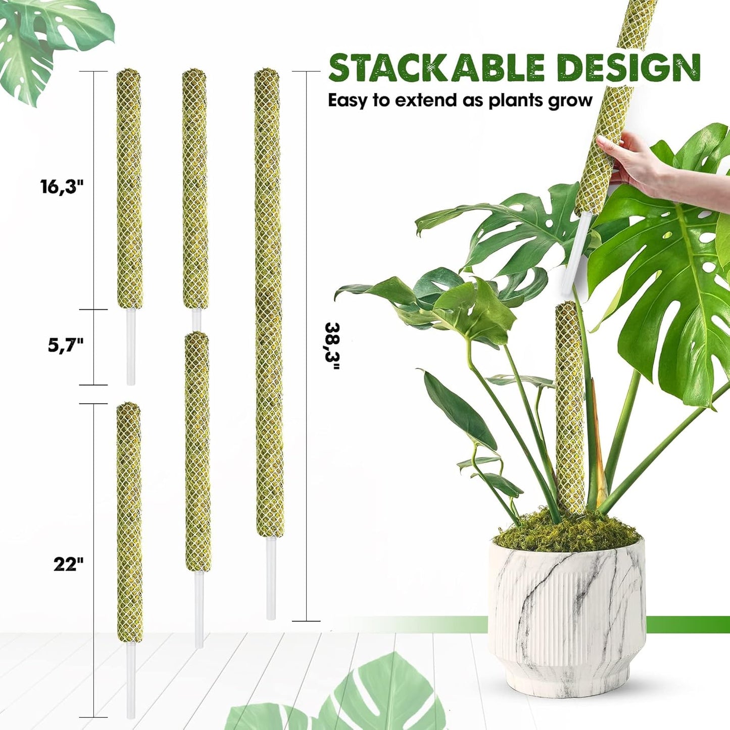 DUSPRO Stackable Mesh Moss Pole for Plants Monstera Potted Plant Stakes for Indoor Plants Extendable Plant Pole Moss Sticks for Plants Climbing Vine Supporting Monstera Trellis 2Pack 22''