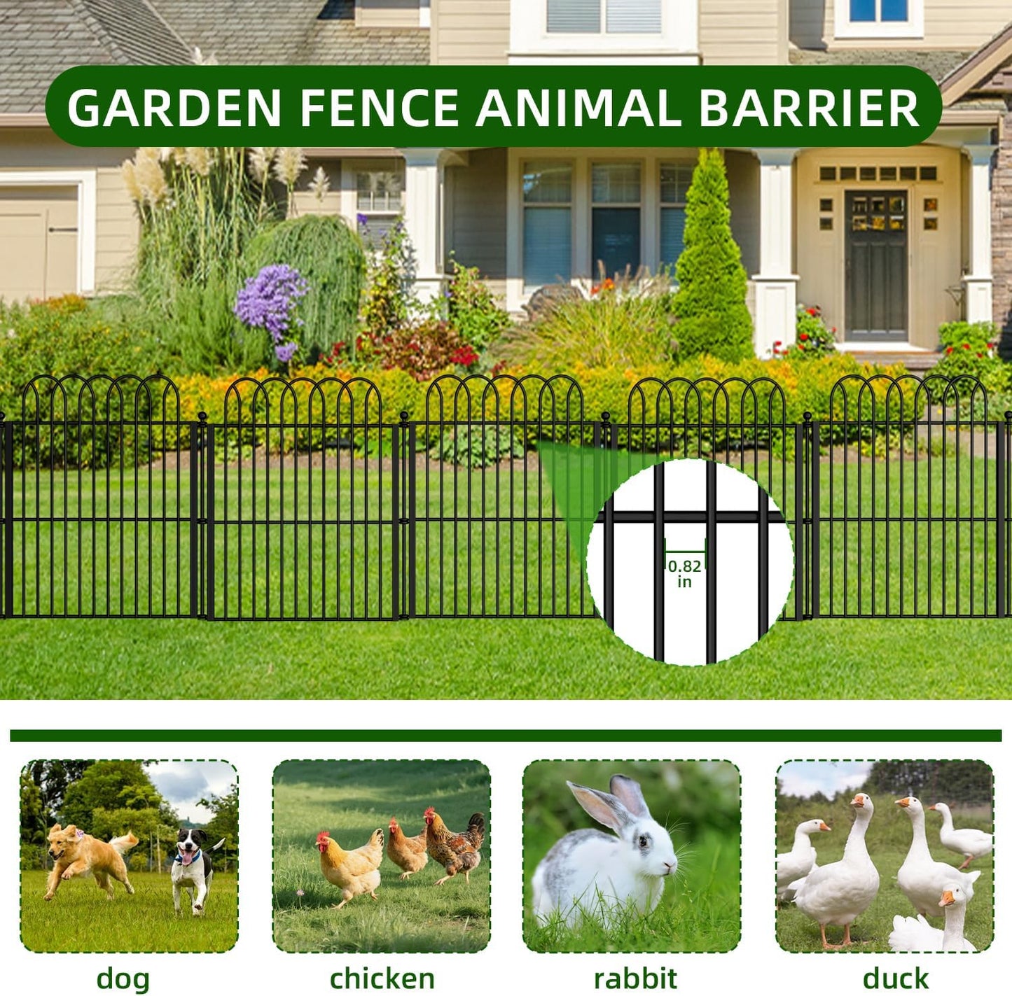 Decorative Garden Fence 17in x11.25ft,10 Pack Rustproof Metal No Dig Fence Animal Barrier for Dog, Arched Flower Bed Edging Ornamental Wire Border Panel Fencing for Yard Patio Outdoor Decor