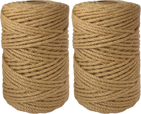 2-Pack Natural Jute Twine Rope, 5mm x 656ft Heavy Duty & Eco-Friendly - for Crafts, Gardening, Cat