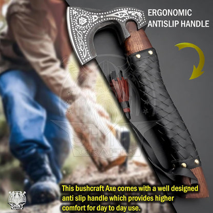 SHINY CRAFTS®- Engraved Viking Axe – Gift for Outdoorsman Hand-Forged Hatchet with Leather Wrap Ideal for Holiday or Wedding Gifts (SCA-10)