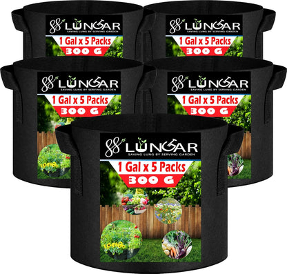 Plant Grow Bags - 1 Gallon 5 Packs Planter Pot, Thickest Aeration 300G Non-Woven Fabric, Reinforced Handles for Weatherproof Nursery Pot, Enhanced Double Seam