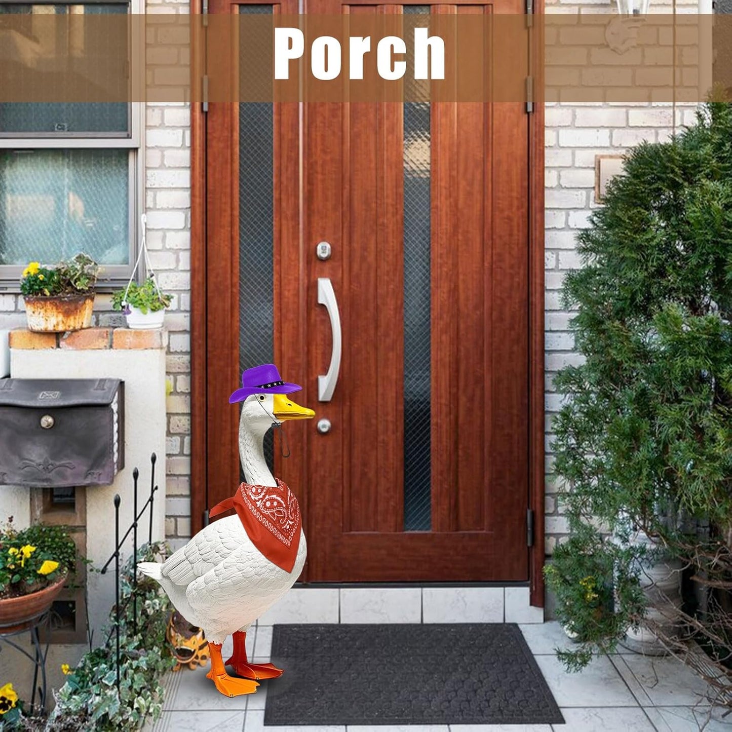 Porch Goose Outfits Halloween Western Cowboy Style, Lawn Cement Goose Clothes Outfits for Cement Goose Includes Adjustable Cowboy Hat and Scarf for 23/17″ Outdoor Statue(Purple)