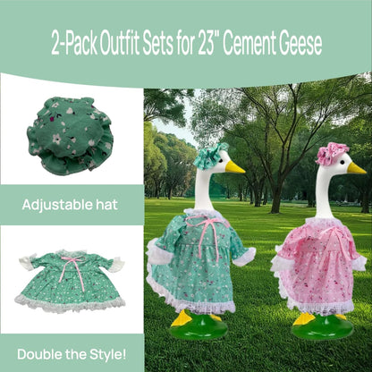 2-Pack Porch Goose Outfits for 23" Porch Goose- Lace Design Dress & Hat Set, Garden & Lawn Porch Goose Clothing for Patio Yard Lawn Decor (Green + Pink)