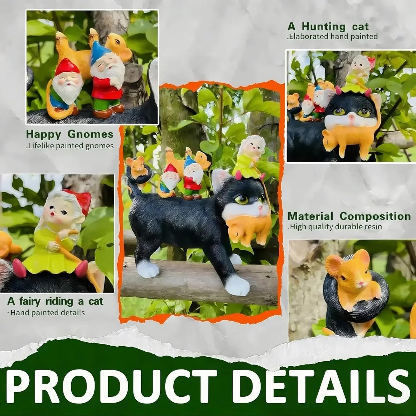 Cat Garden Gnome Statue - 9 "Lawn Decoration - Suitable for Patio, Balcony, Yard Decoration - Unique Housewarming Gift, Gift for Lover Mom Women Grandma,Halloween Cat Statue
