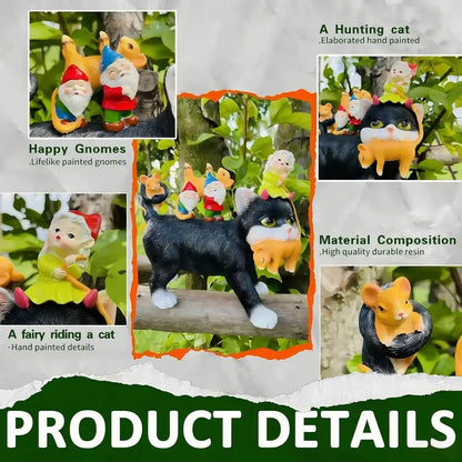 Cat Garden Gnome Statue - 9 "Lawn Decoration - Suitable for Patio, Balcony, Yard Decoration - Unique Housewarming Gift, Gift for Lover Mom Women Grandma,Halloween Cat Statue
