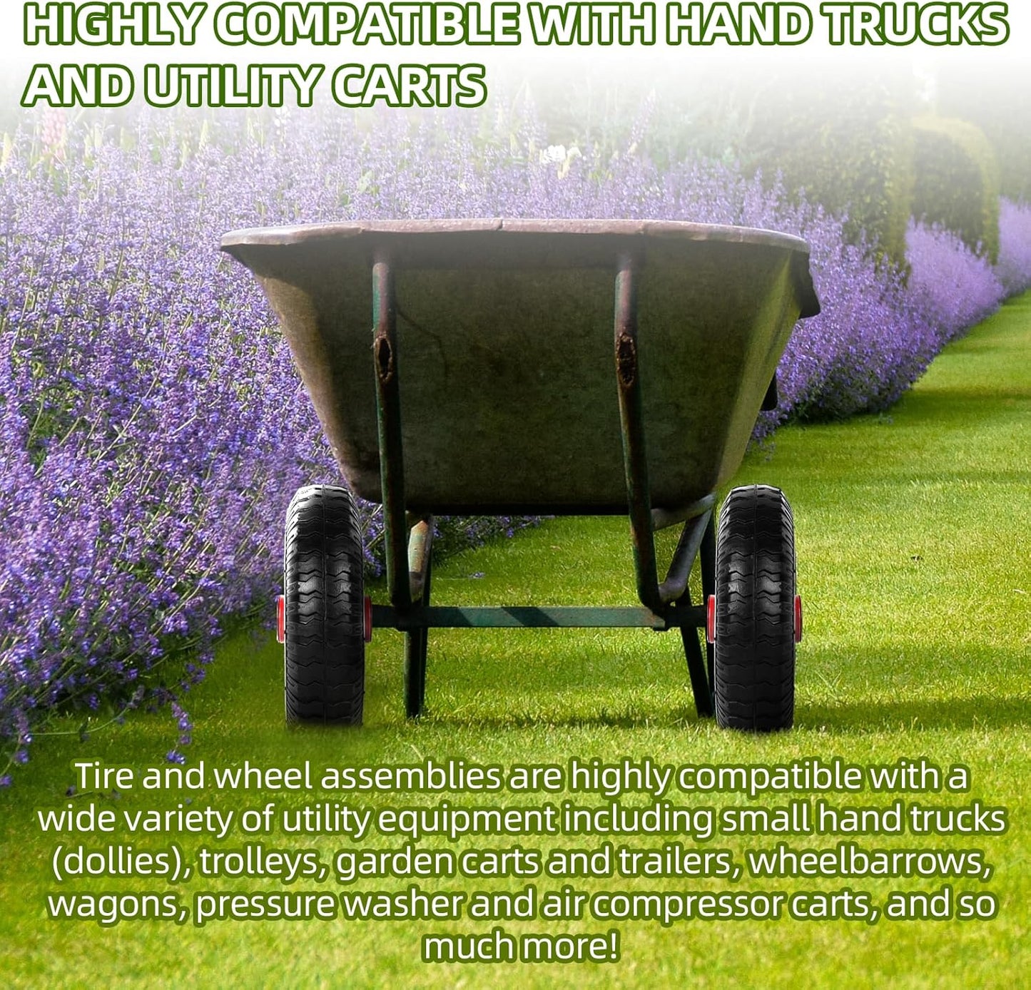 AR-PRO (2-Pack) 2.80/2.50-4" Tire and Wheel Set - 8 Inch Wheelbarrow Tire and Wheel Replacement with 3/4" Bearings and 3" Centered Hub - Extra Adapter kit includes 1/2" Bearings