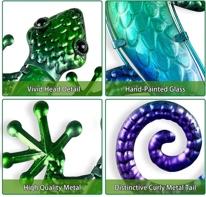 HONGLAND Metal Gecko Wall Art 15 Inch Lizard Outdoor Decor Lizards Garden Sculpture for Yard Fence 2 Pack