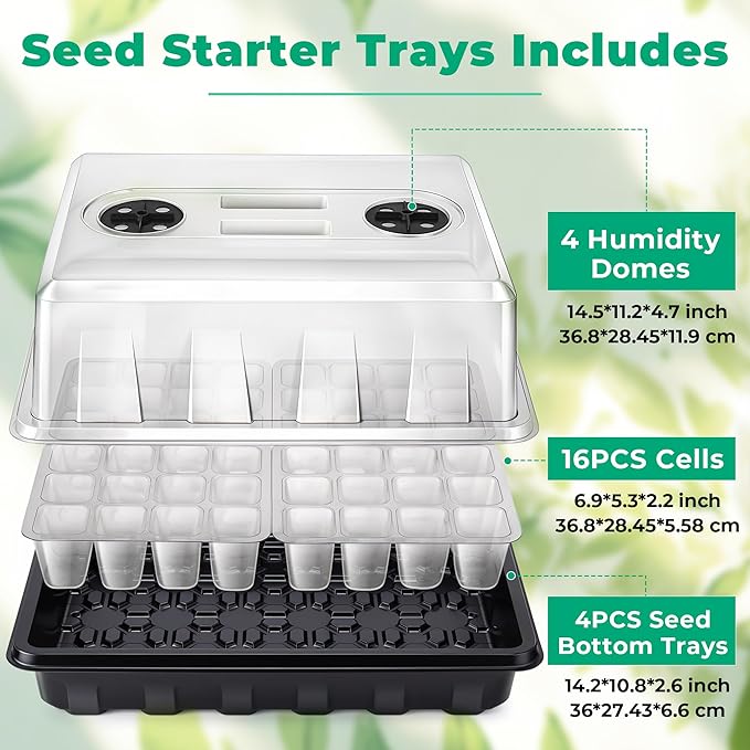 Seed Starter Tray, Seedling Starter Trays for Starting Plant Seeds, Indoor Gardening Plant Germination Trays, Black, 5PCS